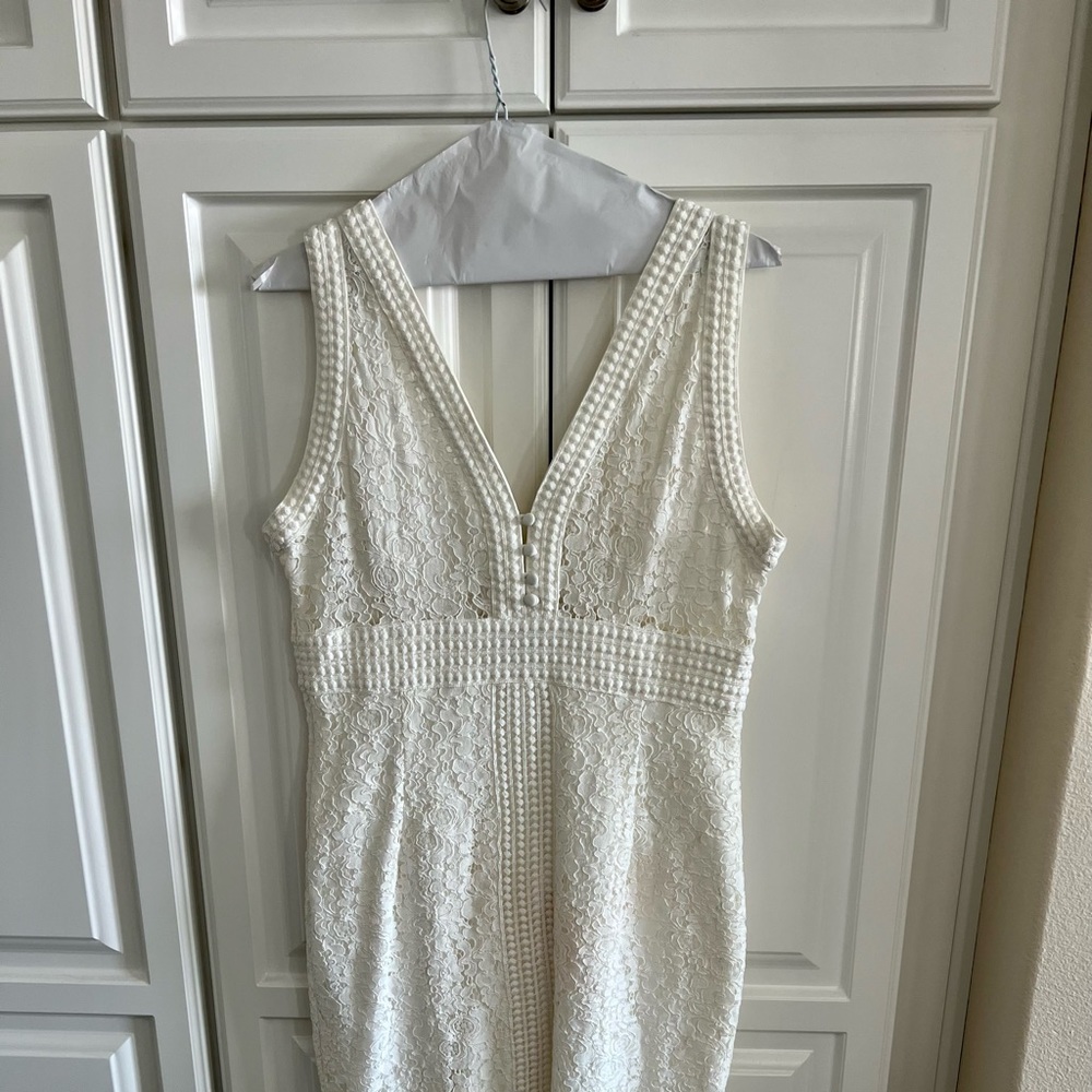 White lace slip dress.